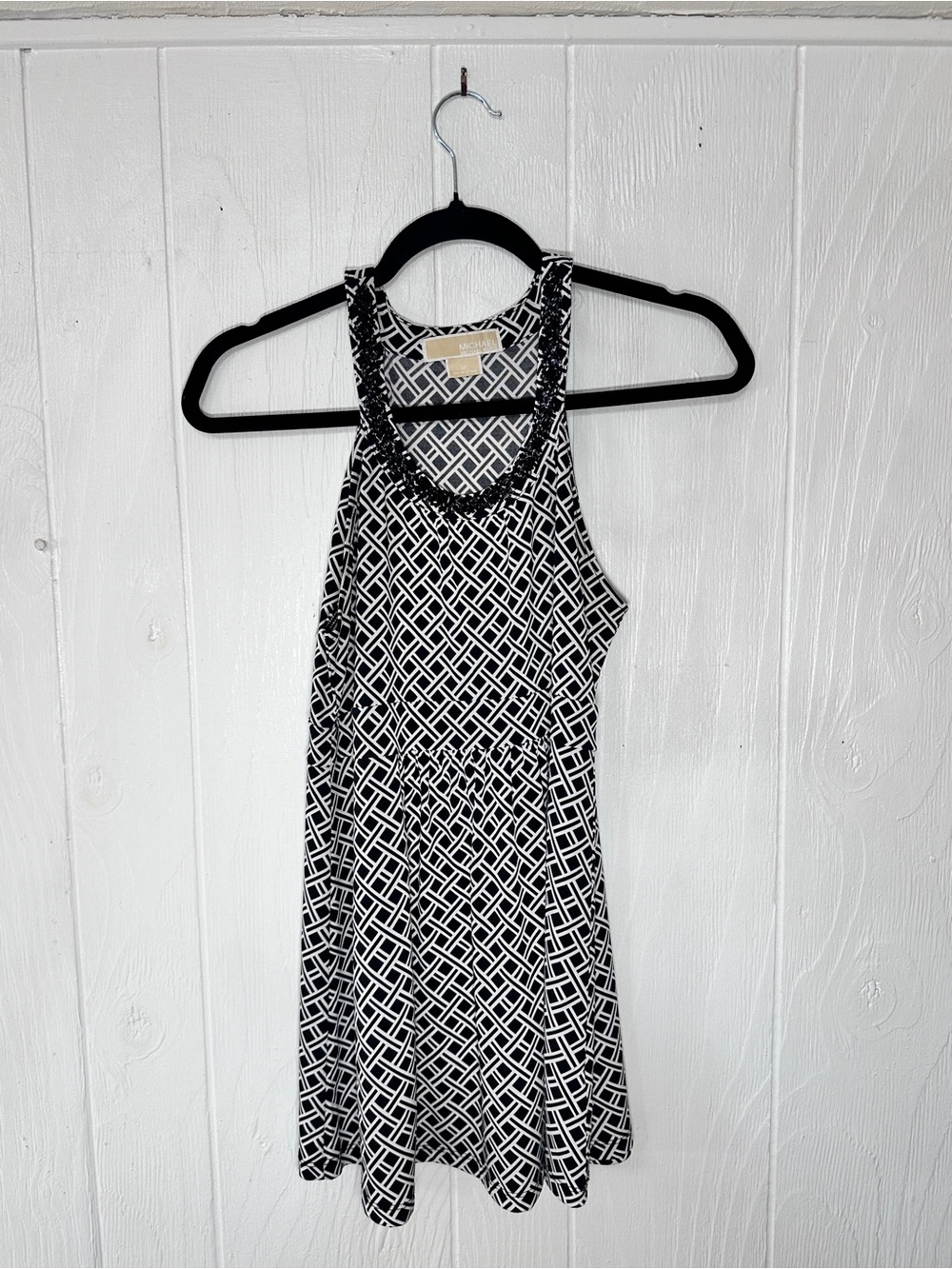 Like New Michael Kors Black & White Geometric Racerback Top with embellishment